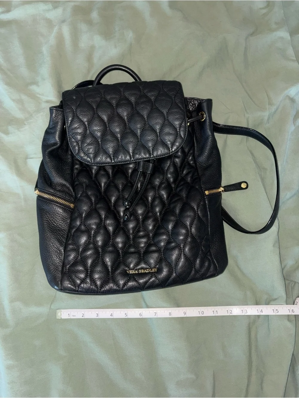 Vera Bradley Quilted Black Leather Backpack with Gold Hardware